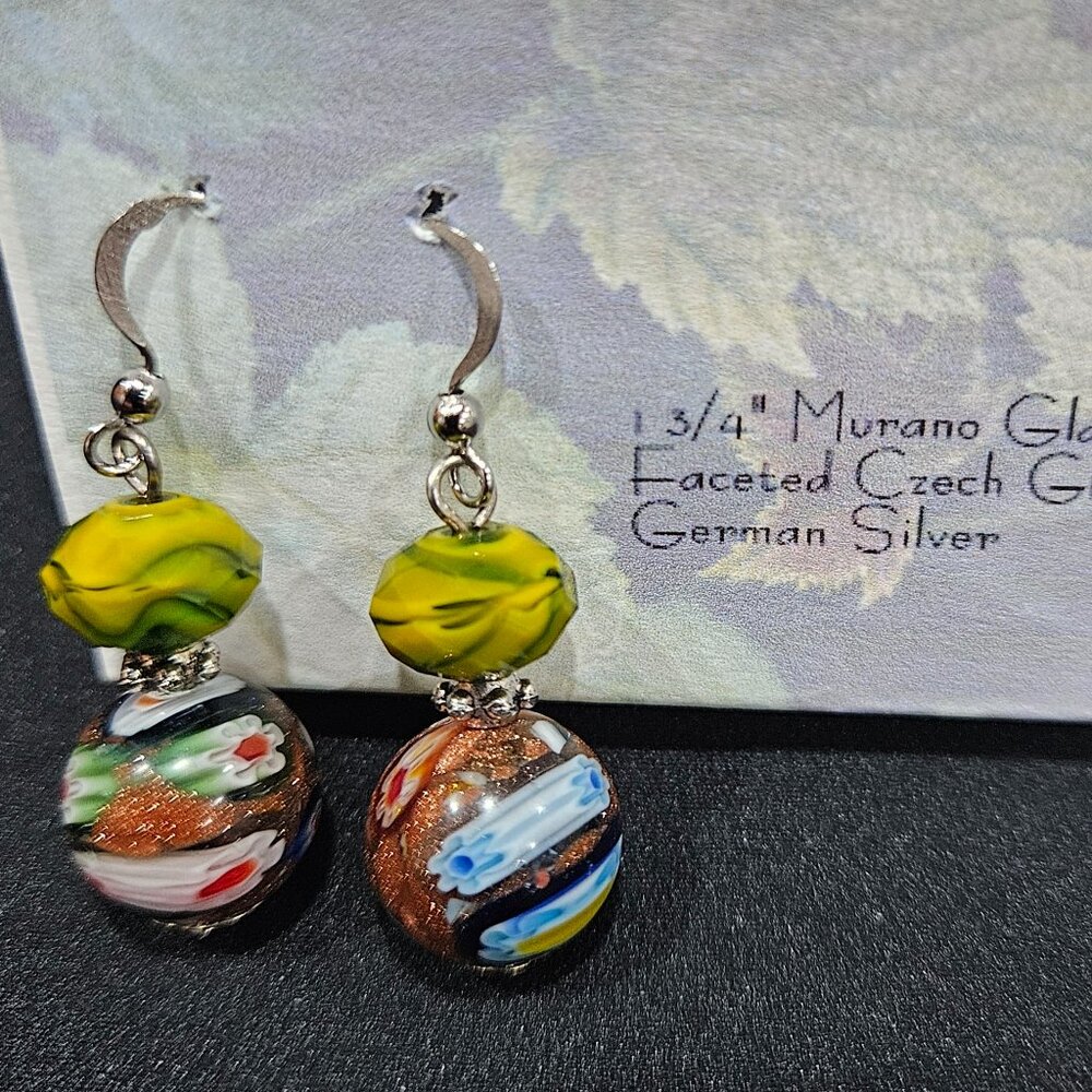 Handcrafted Murano Glass, Faceted Czech Glass Earrings